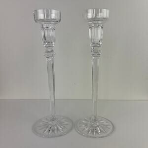 Set of 2 Rogaska Cut Crystal Glass Single Stem Small Candlesticks Pair Vintage